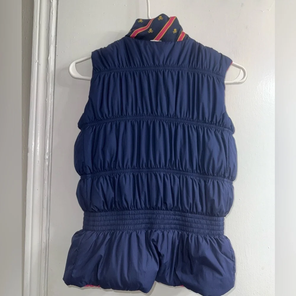 Ralph Lauren Girls Reversible Full Zip Down Puffer Vest Size 8-10 Pink/navy blue